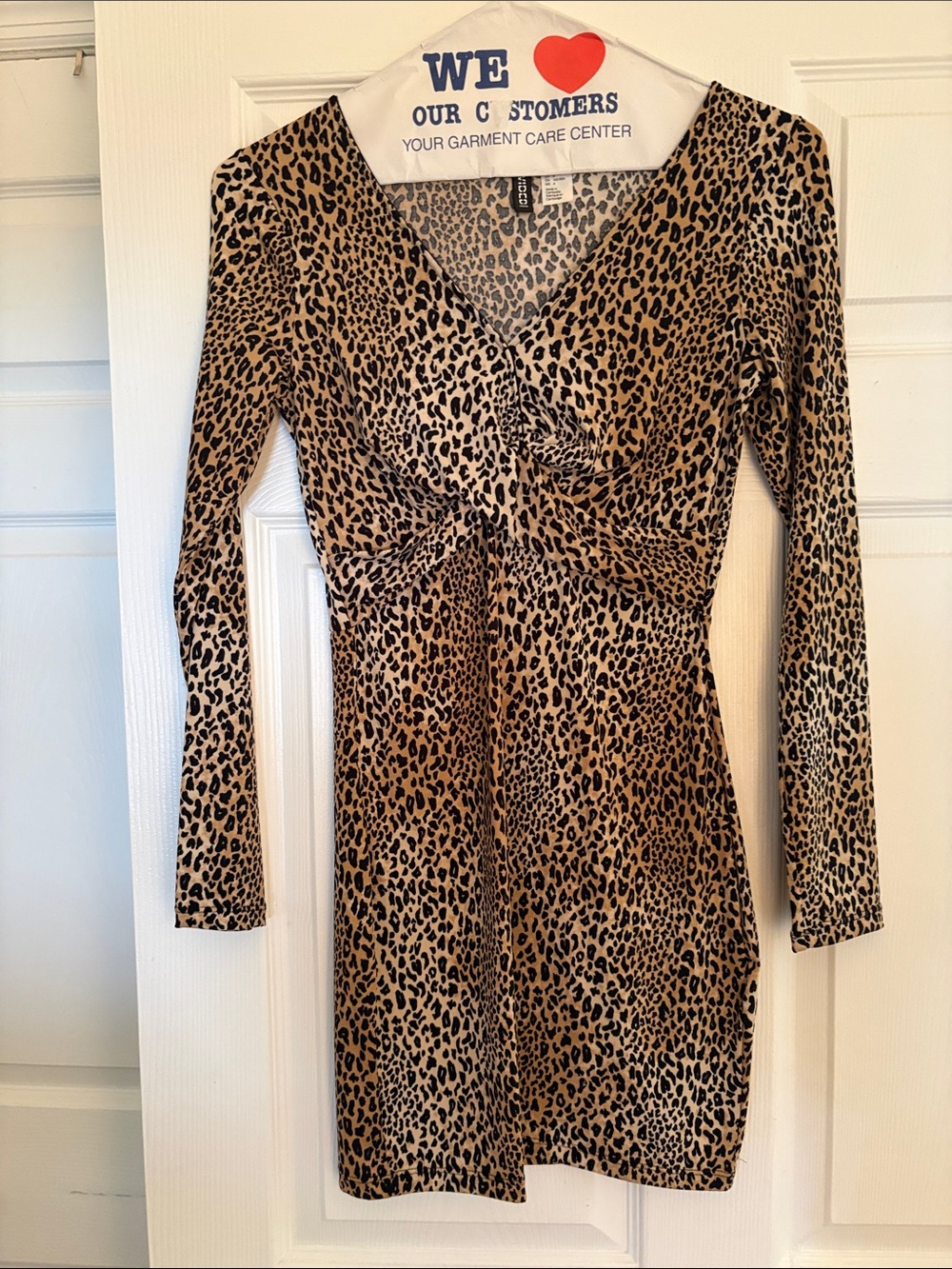 Divided Leopard Print Long Sleeve Wrap Dress - Tan & Black